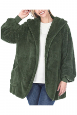 Hooded Faux Fur Jacket with Pockets