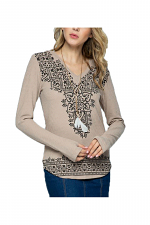 Hooded Long Sleeve Top with Print & Stone Detail