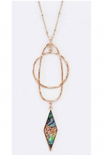 Abalone Drop Textured Metal Pendant Long Necklace