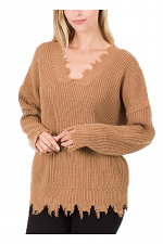 Drop Shoulder Distressed Sweater