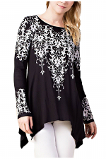Long Sleeve Top with Print & Stones