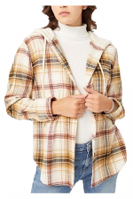 Plaid Button Up Long Sleeve Drawstring Hooded Shirt