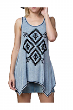 Tunic Tank with Rhine Stones and Aztec Print Detail