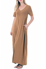 V-Neck Short Sleeve Maxi Dress with Pockets