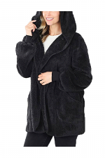 Hooded Faux Fur Jacket with Pockets