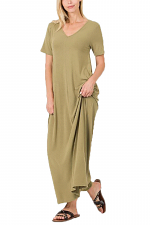 V-Neck Short Sleeve Maxi Dress with Pockets