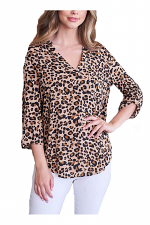 Leopard Cuffed Sleeve Plus Sixed Top