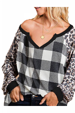 Vintage Check Plaid Print Top with Contrast