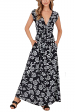 Flower Print Maxi Dress with Tie Front
