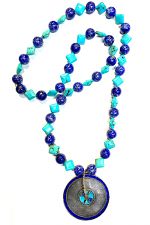 Turquoise & lapis Necklace with Ancient Chinese Coin