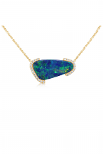 14K Yellow Gold Australian Opal Doublet/Diamond Neckpiece