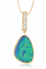 14K White Gold Australian Opal Doublet/Diamond Pendant